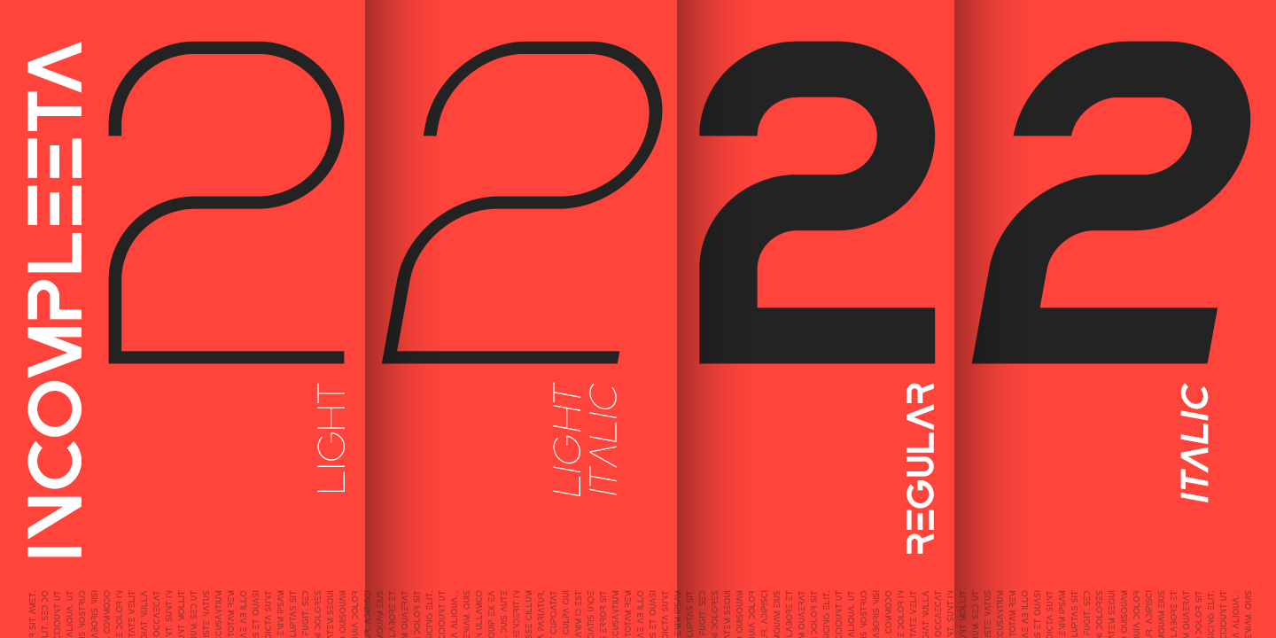 Incompleeta Light Italic Reveal Font preview